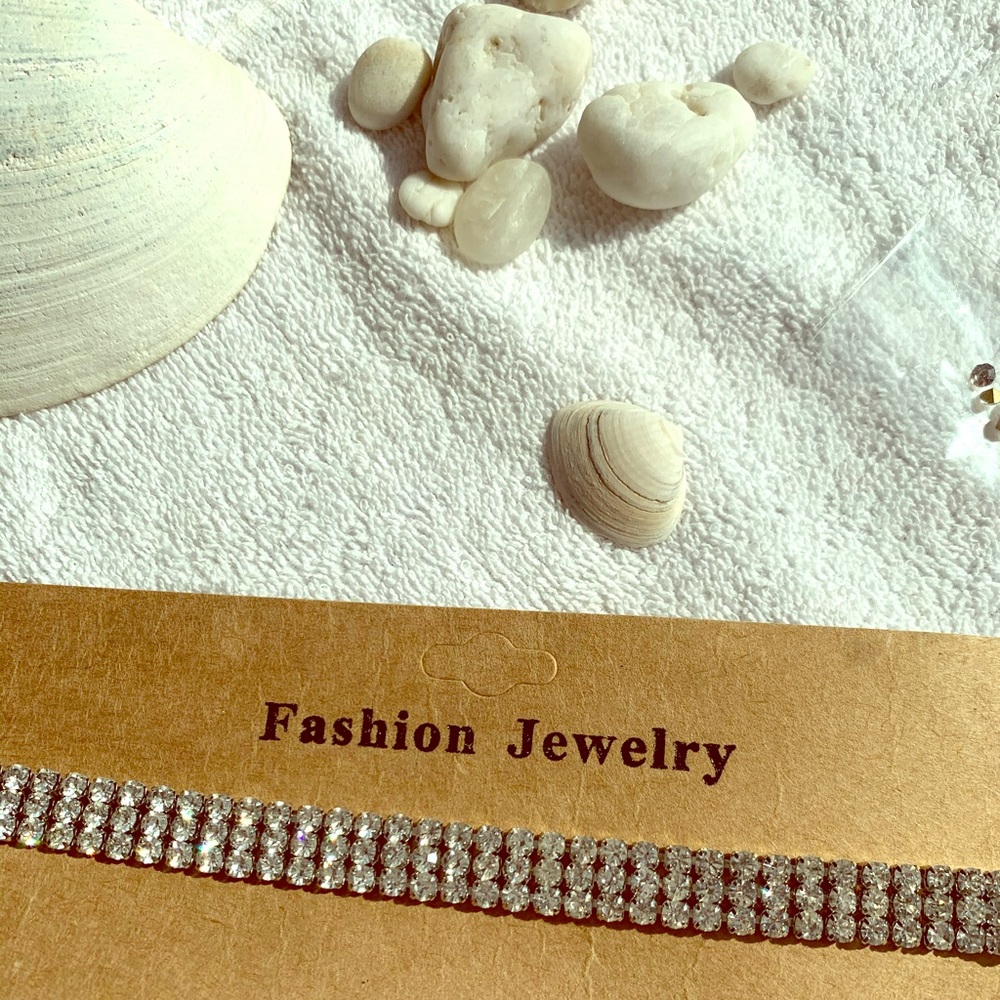 Matching Silver Diamond Studded Choker & Bracelet